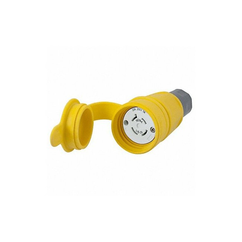 Watertight Devices, Twist-Lock Connector, 20A, 3 Phase 250V AC, 3 Pole, 4 Wire, Thermoplastic elastomer, NEMA L15-20R, Yellow