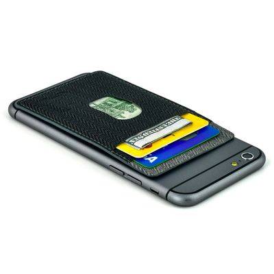 Dockem Adhesive Wallet with 2 Card Slots: Removable Stick-on Card Wallet for Smartphones: Twill Style Synthetic Leather Card Holder for iPhone, Android, and More [Black and Grey]