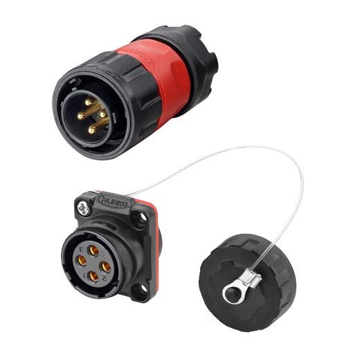 CNLINKO 4 Pin Power Industrial Circular Connector, Male Plug & Female Panel Mount Receptacles Socket Jack, Outdoor Waterproof IP67, AC DC