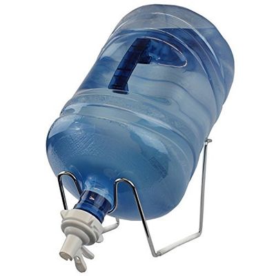 AquaNation Chrome Silver Metal Plated 3-5 Gallon Water Bottle Jug Canteen Stand and Dispenser Valve for 48mm 55mm Non Threaded Snap On Crown Top Large Reusable Water Jugs Bottles (48mm)