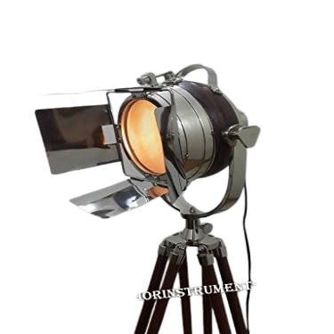 THOR INSTRUMENTS Modern Designer Nautical Spot Light Searchlight Studio Floor Lamp with Brown Wooden Tripod Stand Rustic Vintage Home Decor Gifts