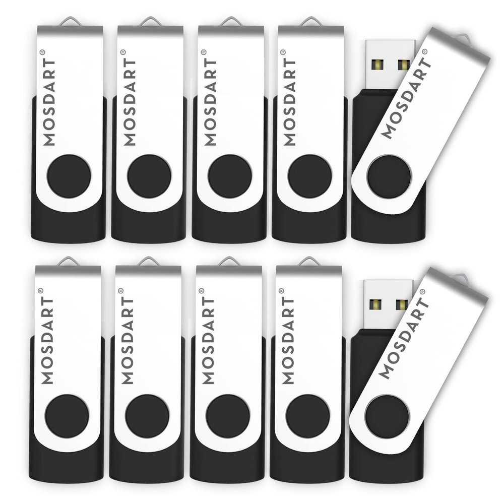 MOSDART USB2.0 128MB(NOT 128GB) Flash Drive, Swivel Design with LED Indicator, Keychain Loop, FAT32 Memory Stick for Data Storage, Black(Pack of 10)