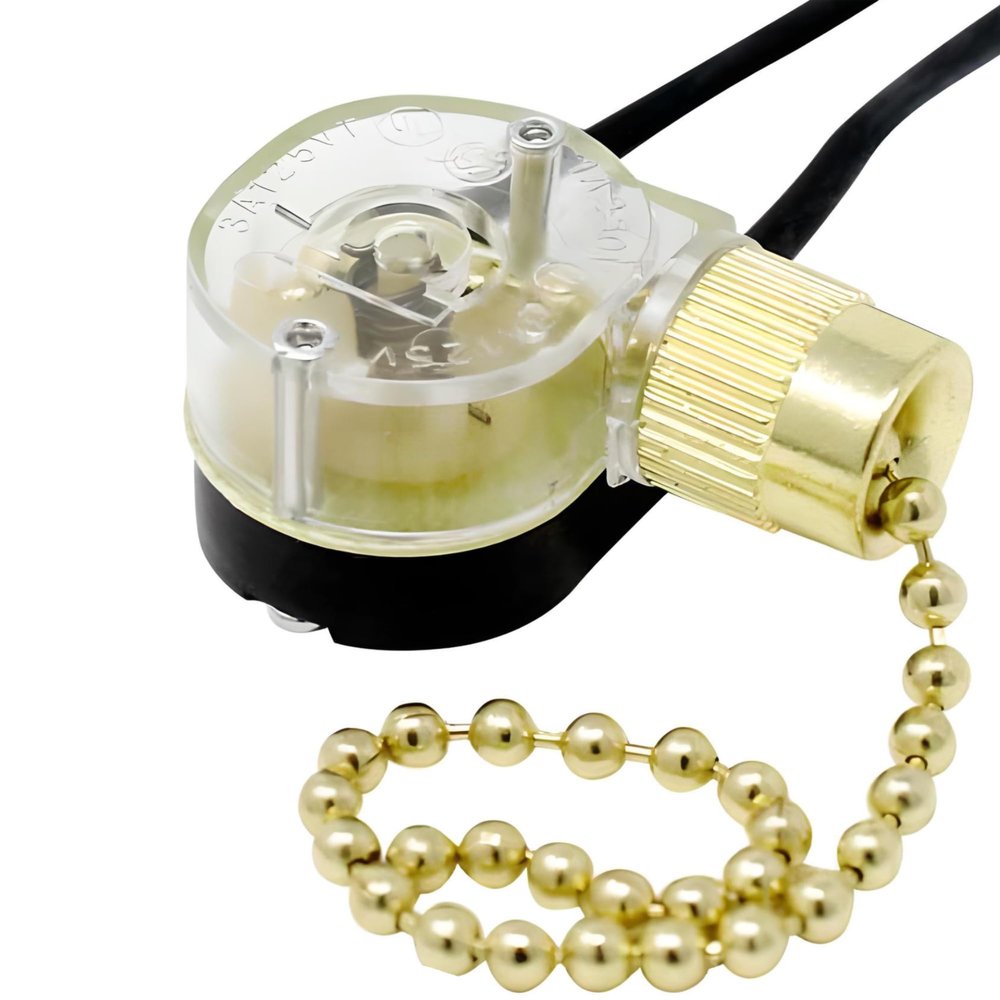 ZE-109 E89885 2 Wire Pull Light Switch Replacement Repair Kit On-Off 1 Circuit 1 Position Single Pole Single Through SPST 6A125VAC 3A250VAC for Ceiling Fans, Wall Sconces, Floor Table Lamps - Brass