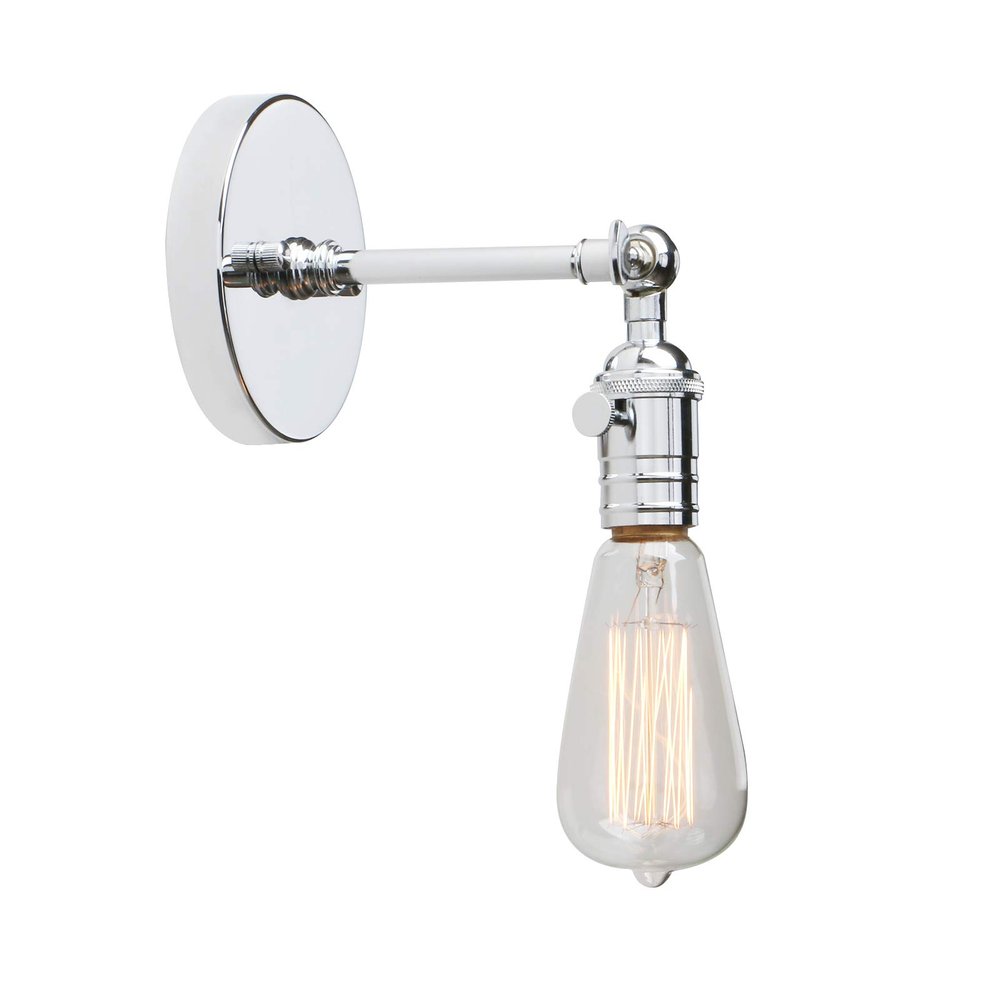 Permo Vintage Industrial Pole Wall Mount Mini Single Sconce Metal Wall Sconces Fixture (Chrome)