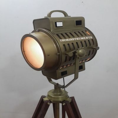 THOR INSTRUMENTS Designer Brass Spotlight SEARCHLIGHT Studio Floor LAMP Tripod Stand Rustic Vintage Home Decor Gifts
