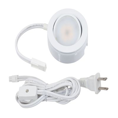 MVP Single Puck Kit, Easy to Install Dimmable Swivel Puck Lights, Linkable, cETLus Listed, 2-3/4-Inch Diameter, 4.3-Watt, 2700K White Finish, Single Puck Kit
