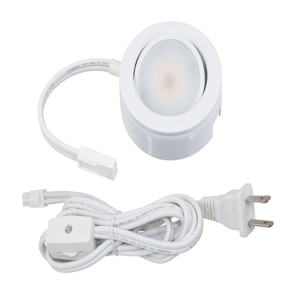 MVP Single Puck Kit, Easy to Install Dimmable Swivel Puck Lights, Linkable, cETLus Listed, 2-3/4-Inch Diameter, 4.3-Watt, 2700K White Finish, Single Puck Kit
