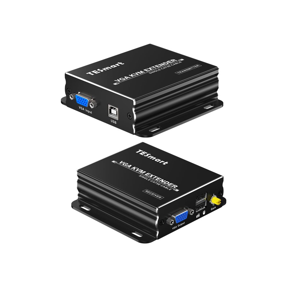 TESmart 1080P 60Hz Long Range 984ft USB VGA KVM Extender Over Cat5e Cat6 Ethernet Cable (up to 984ft/300m, Transmitter+Receiver)