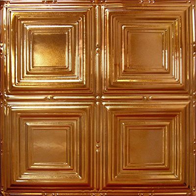 American Tin Ceilings [5 Pack] 24" x 24" Tin Nail-Up Ceiling Tiles | Pattern #1 Rustic Copper Square Pattern Design with Modern Beveled Squares for Ceilings & Kitchens - Made in USA | kit-n-p01-crt