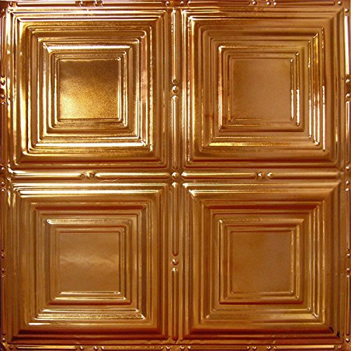 American Tin Ceilings [5 Pack] 24" x 24" Tin Nail-Up Ceiling Tiles | Pattern #1 Rustic Copper Square Pattern Design with Modern Beveled Squares for Ceilings & Kitchens - Made in USA | kit-n-p01-crt