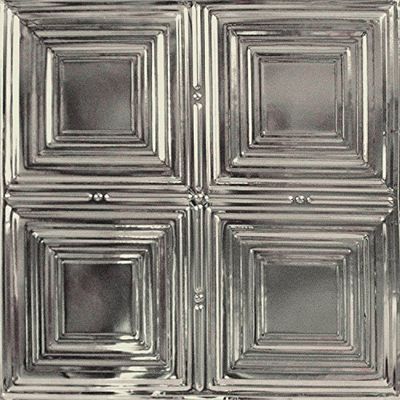American Tin Ceilings [5 Pack] 24" x 24" 100% Tin Nail-Up Ceiling Tiles | Pattern #1 Stainless Steel Gloss Square Pattern Design with Modern Beveled Squares for Ceilings & Kitchens