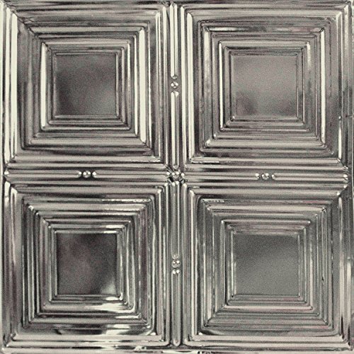 American Tin Ceilings [5 Pack] 24" x 24" 100% Tin Nail-Up Ceiling Tiles | Pattern #1 Stainless Steel Gloss Square Pattern Design with Modern Beveled Squares for Ceilings & Kitchens