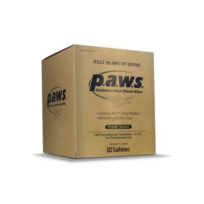 Safetec p.a.w.s. Antimicrobial Hand Wipes, 100 ct. Carton (10 Inner Cartons/Case)
