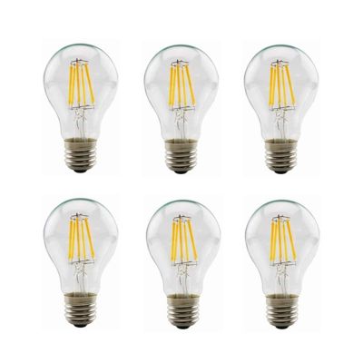 Low Voltage Retro LED Filament Lamp E27 6w 12V 24V 36V A60 Clear Glass Shell Edison Led Bulb AC/DC12-36V for RV Camper Marine,Solar Power Light and Off Grid 6-Pack
