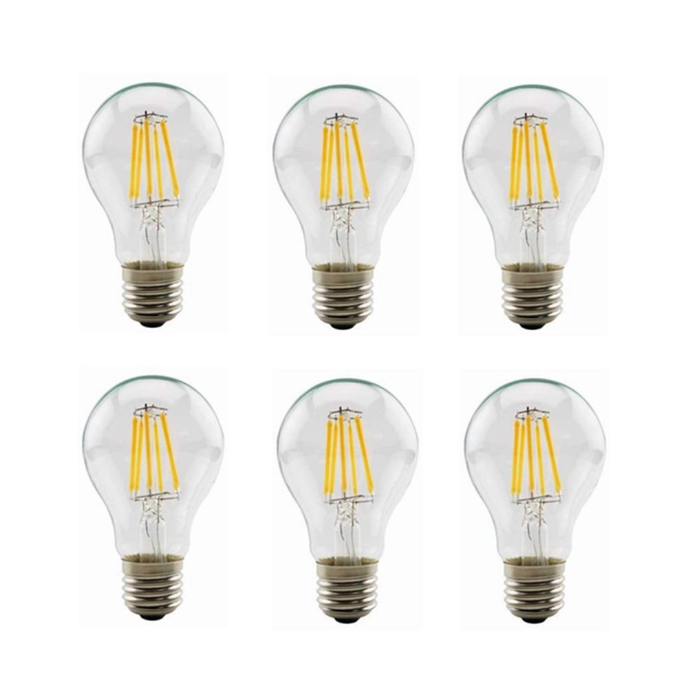 Low Voltage Retro LED Filament Lamp E27 6w 12V 24V 36V A60 Clear Glass Shell Edison Led Bulb AC/DC12-36V for RV Camper Marine,Solar Power Light and Off Grid 6-Pack