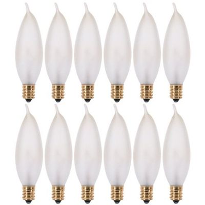 KOR 15W Frosted Flame Tip Incandescent Bulbs, Candelabra E12, 12-Pack