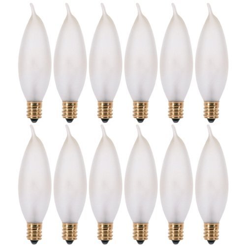 KOR 15W Frosted Flame Tip Incandescent Bulbs, Candelabra E12, 12-Pack