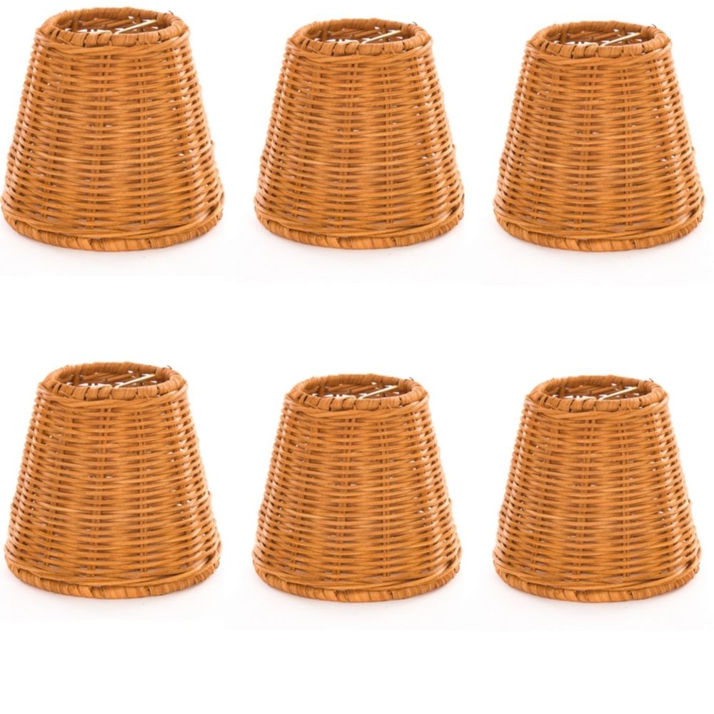 Upgradelights Set of 6 Wicker Chandelier Lamp Shade 5 Inch Bell, Clips Onto Bulb. 3x5x4.5