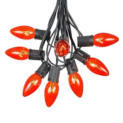 Novelty Lights C9 Orange Christmas String Light Set, Black Wire, 25 Foot