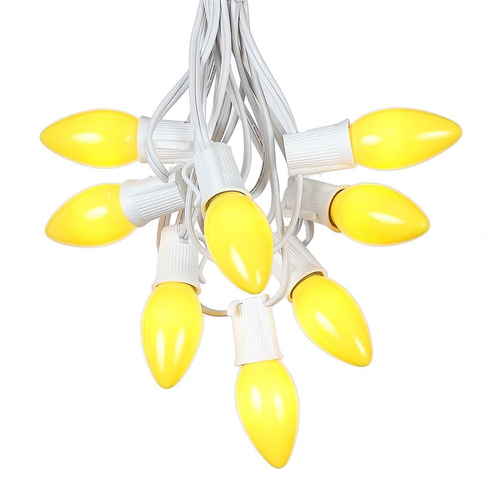 Novelty Lights Yellow Ceramic C9 Christmas String Lights, White Wire