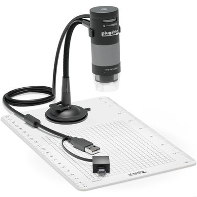 Plugable USB Digital Microscope 250x, 2MP Micro Camera with Flexible Arm Stand - Handheld USB & USB-C Microscope, Windows, Mac, ChromeOS, Linux, Android, iPad Compatible