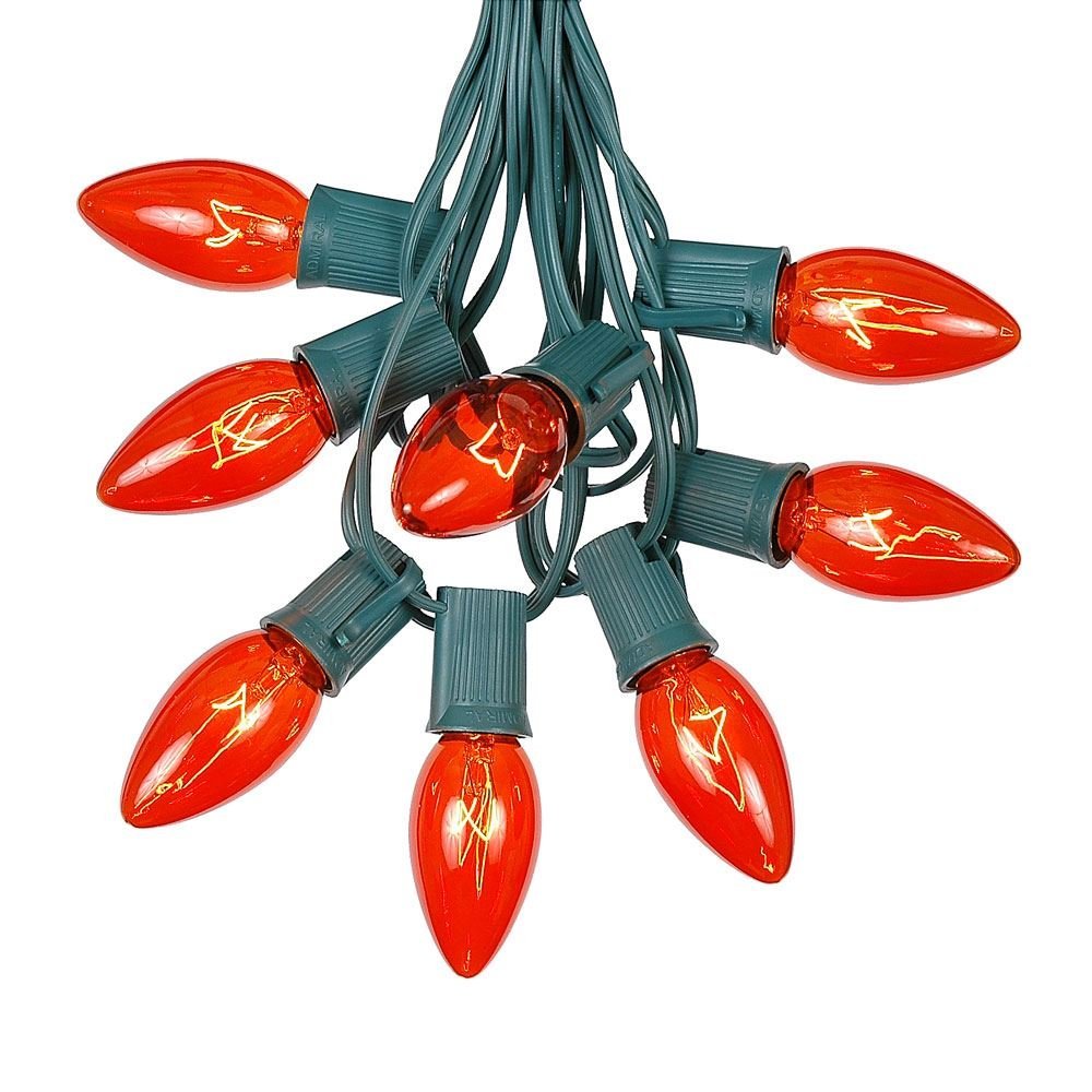 Novelty Lights C9 Orange Christmas String Light Set, 25 Foot, Green Wire