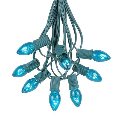 Novelty Lights C7 Teal Christmas Lights, 25 Foot, Connectable Green Wire