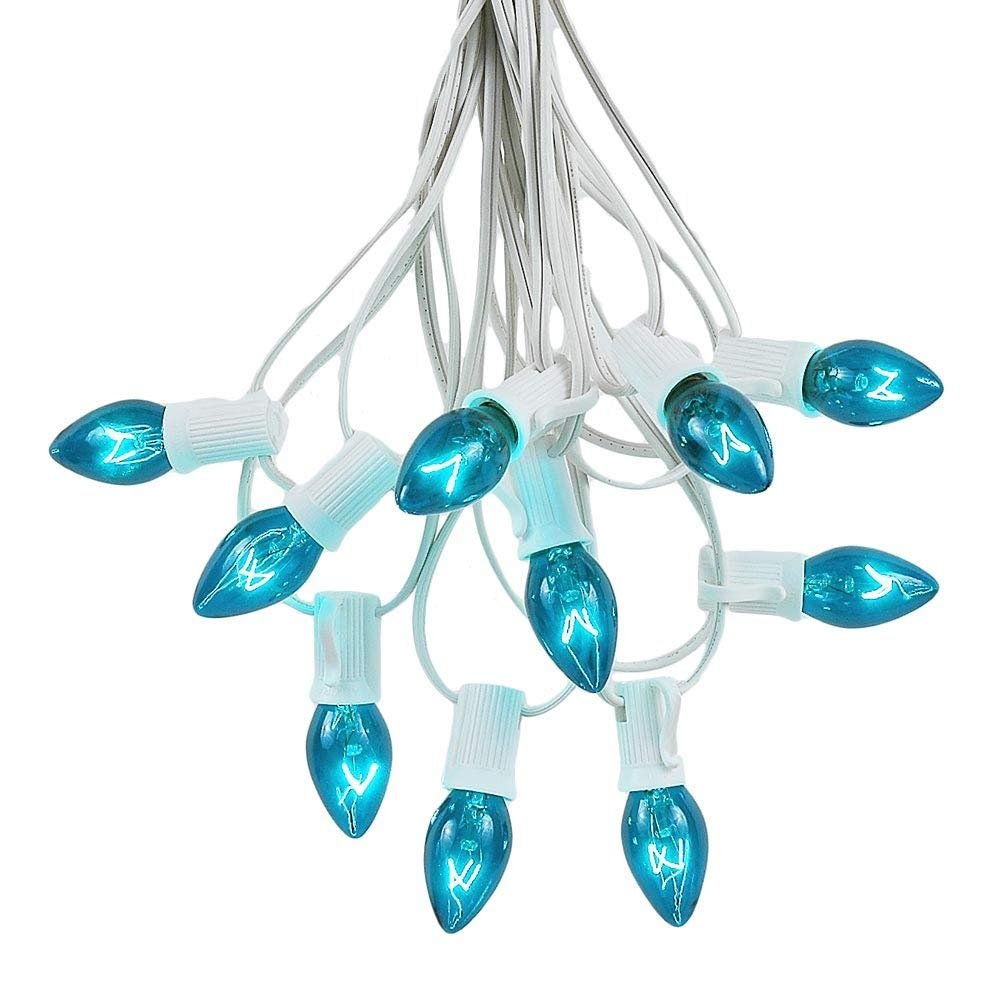 Novelty Lights C7 Teal Christmas Lights, White Wire, 25 Foot String