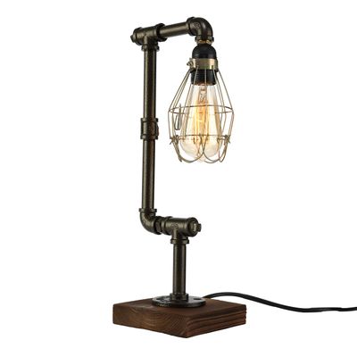 LAKIQ Industrial Vintage Desk Lamp Retro Water Pipe Table Lamp Light with Bird Cage for Bedroom Living Room Dinning Room Cafe Bar
