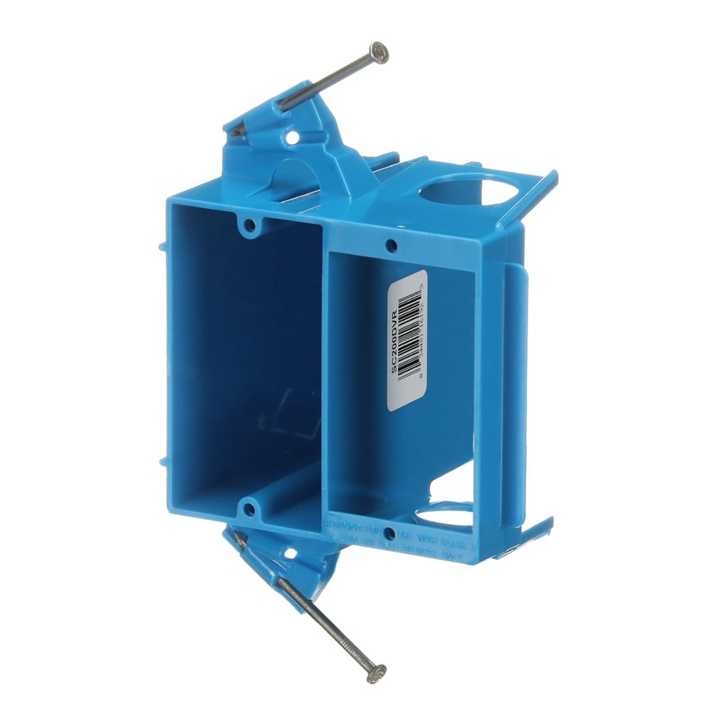 Carlon SC200DV Dual Voltage Box with Bracket and Angled Side Nails, 20.5 cu. in., Blue, PVC