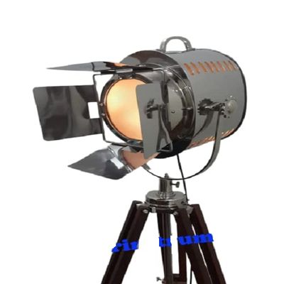 THOR INSTRUMENTS Marine Collectible Designer Maritime Spot Searchlight with Wooden Tripod Stand Home Decor Lamp Rustic Vintage Home Decor Gifts