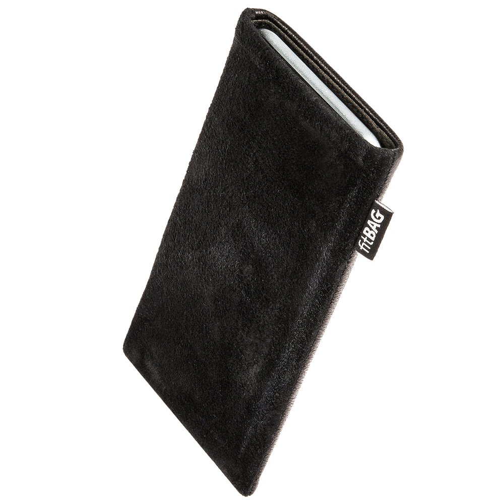 fitBAG Fusion Black/Black Custom Tailored Sleeve for LeEco Le X850. Nappa/Suede Leather Mix Pouch with Integrated Microfibre Lining for Display Cleaning