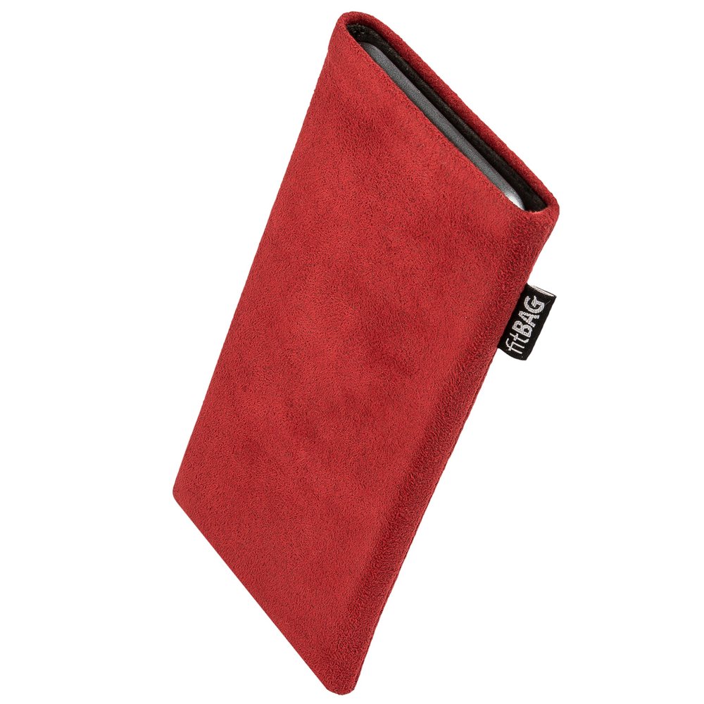 fitBAG Classic Red Custom Tailored Sleeve for LeEco Le X850. Genuine Alcantara Pouch with Integrated Microfibre Lining for Display Cleaning