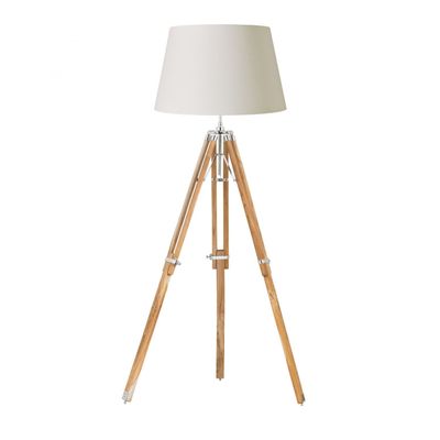 THOR INSTRUMENTS Grey Wood and Chrome Tripod Floor Standing Lamp Rustic Vintage Home Decor Gifts
