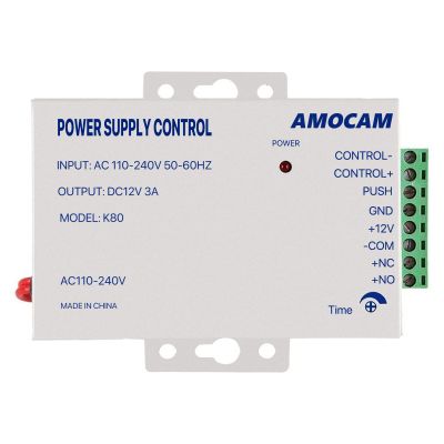 AMOCAM K80 Power Supply Control, AC 110-240V to DC 12V Power Supply for Door Access Control System, Video Doorbell, Electric Strike Lock, Bolt Lock, Magnetic Lock, Power Supply Controller