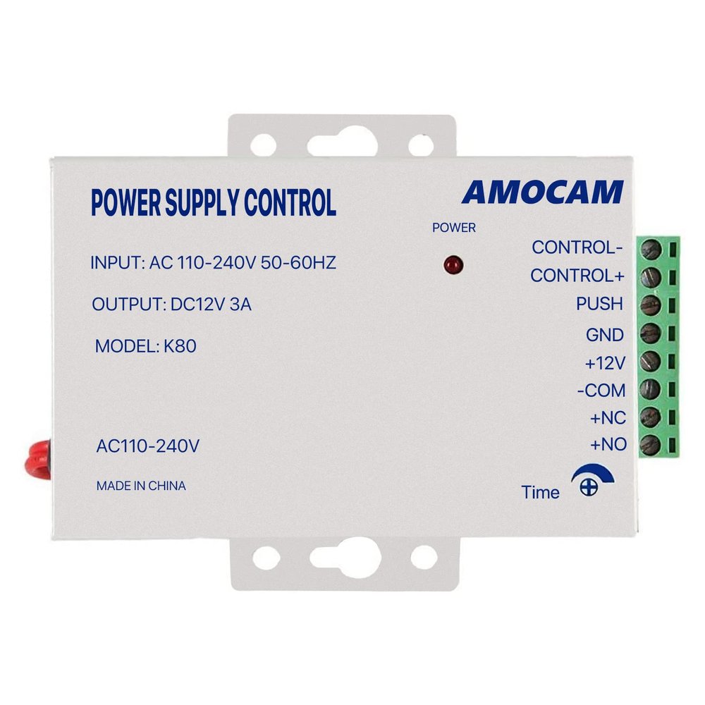 AMOCAM K80 Power Supply Control, AC 110-240V to DC 12V Power Supply for Door Access Control System, Video Doorbell, Electric Strike Lock, Bolt Lock, Magnetic Lock, Power Supply Controller