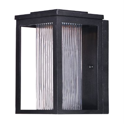 Maxim 55904CRBK Salon Dark Sky Aluminum Open Frame with Clear Ribbed Square Outdoor LED Wall Sconce, 1-Light 12 Watt, 15"H x 6"W, Black