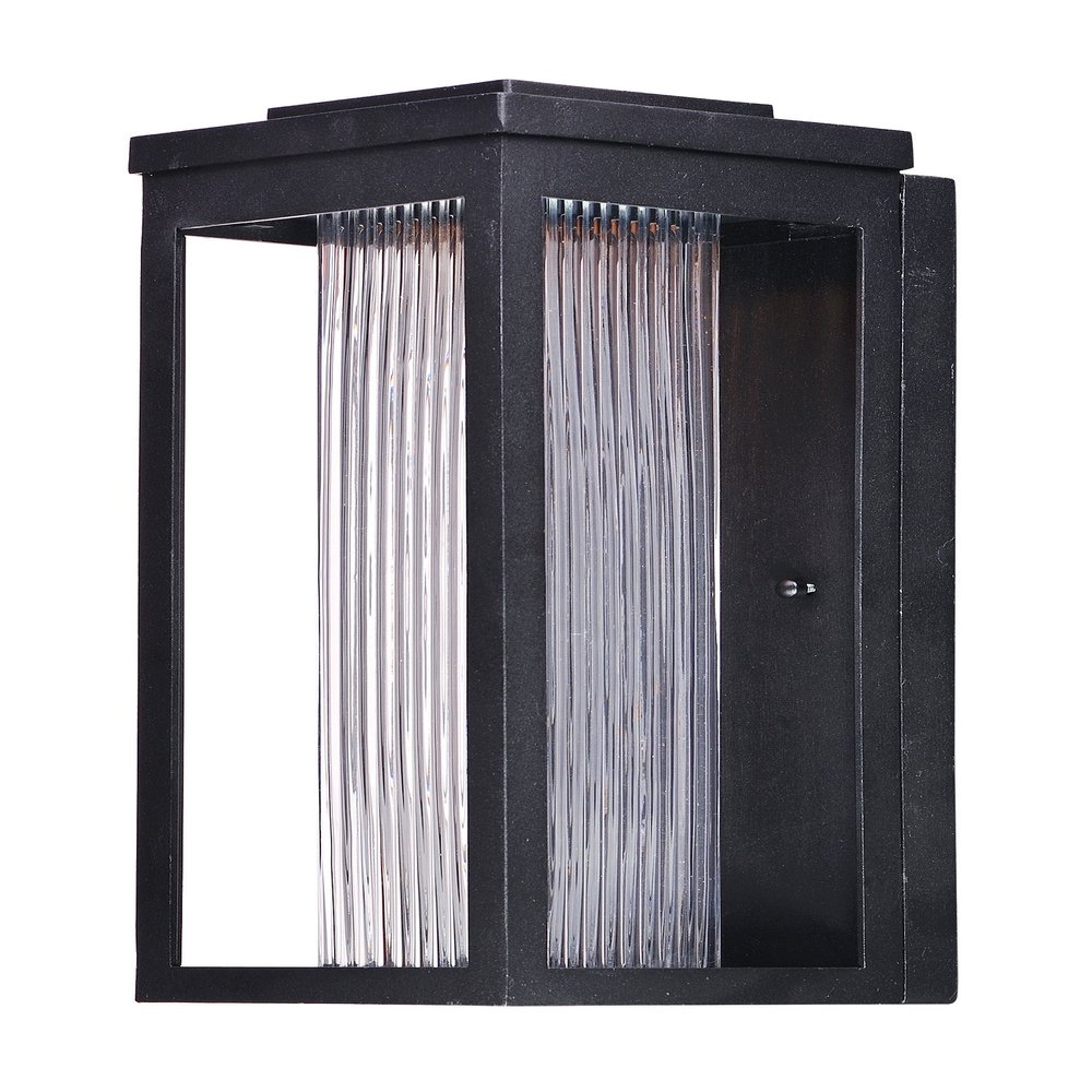 Maxim 55904CRBK Salon Dark Sky Aluminum Open Frame with Clear Ribbed Square Outdoor LED Wall Sconce, 1-Light 12 Watt, 15"H x 6"W, Black
