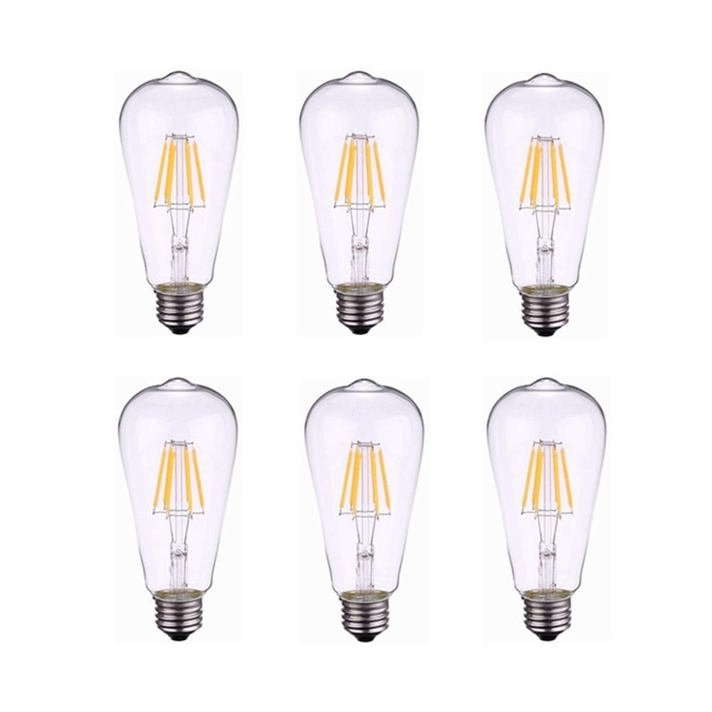 Low Voltage E27 LED Bulb 12V 24V 36V ST64 6W Filament Edison LED 2700K Yellow Warm White AC/DC12-36V for RV Camper Marine,Solar Power Light and Off Grid 6-Pack