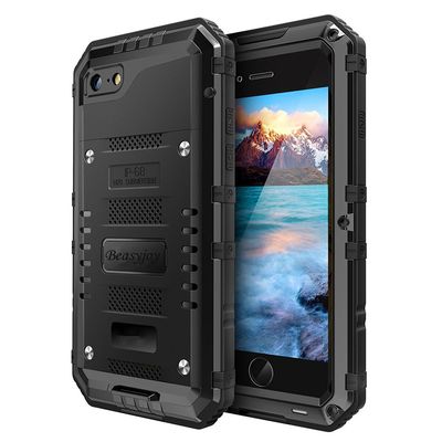 Beasyjoy for iPhone SE 2022/2020/ 8/7 Metal Case, Waterproof Heavy Duty Case with Screen Protector, Full Body Protection Military Grade Shockproof Defender Durable Sturdy Rugged Aluminum Cover, Black