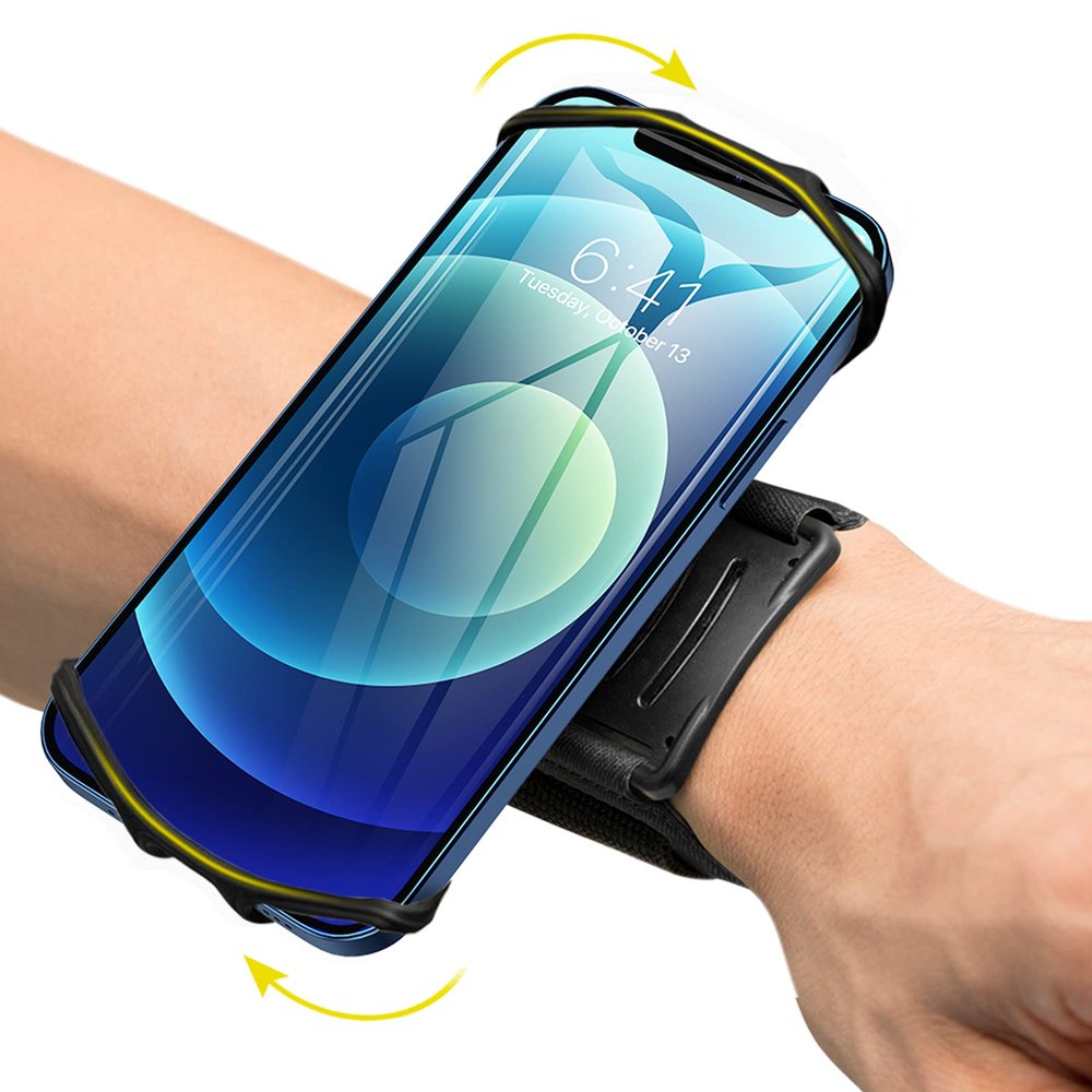 VUP Wristband Phone Holder for Running, 360 Rotatable Forearm Sports Armband for iPhone 17/16/15/14/13/Pro Max/Pro/Mini/12/11/SE 2020/Xs/XR/X/8/7/Plus, Fits All 4-6.7 Inch Smartphones (Black-Small)
