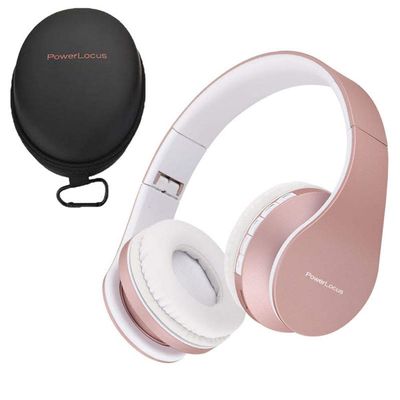 PowerLocus Wireless Bluetooth Over-Ear Stereo Foldable Headphones, Wired Headsets with Built-in Microphone for iPhone, Samsung, LG, iPad (Rose Gold)