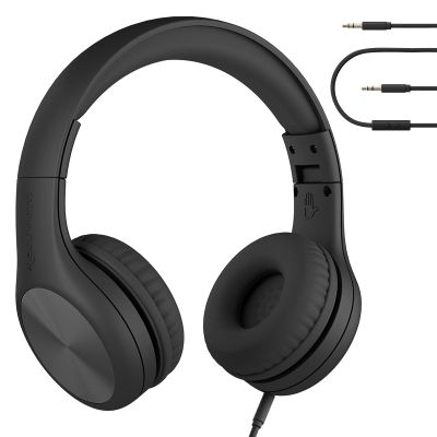 LilGadgets Connect+ Pro Wired Kids Headphones for School with Microphone, Volume Limiting Over-Ear Headset with Cord, SharePort Technology & SoftTouch Padding, Black