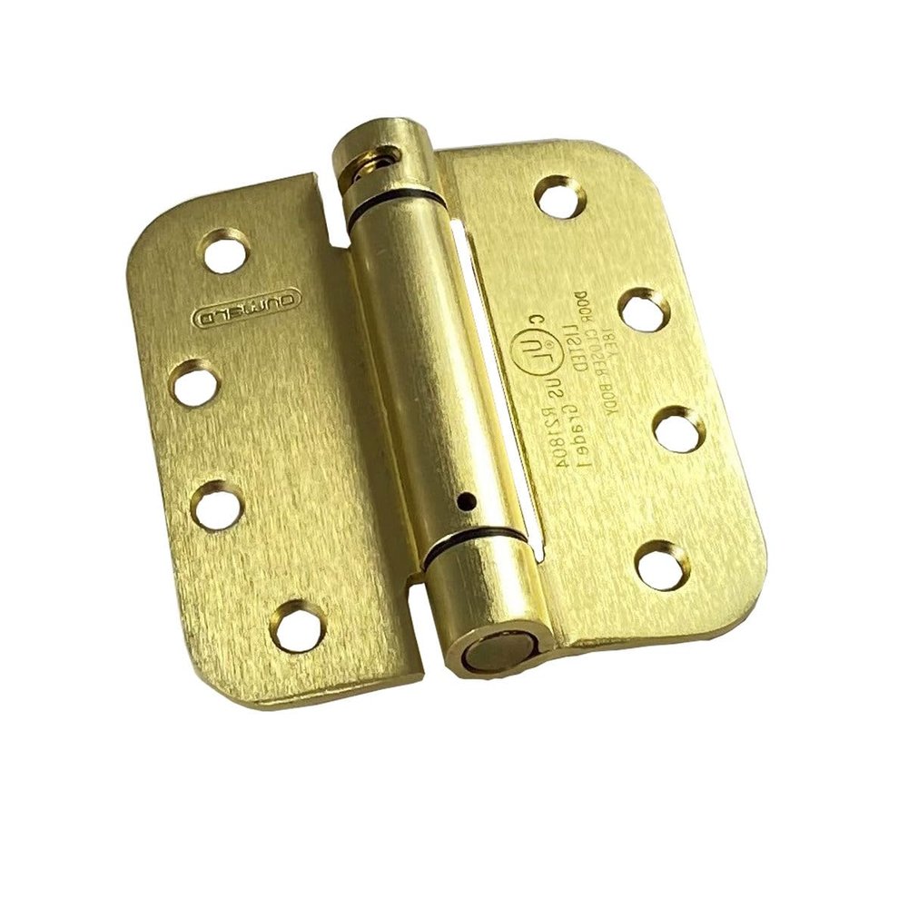 Richelieu 51822BR Onward 4-inch (102 mm) Full Mortise Adjustable Spring Butt Hinge for Interior Entry Door, 5/8-inch Radius, Brass Finish