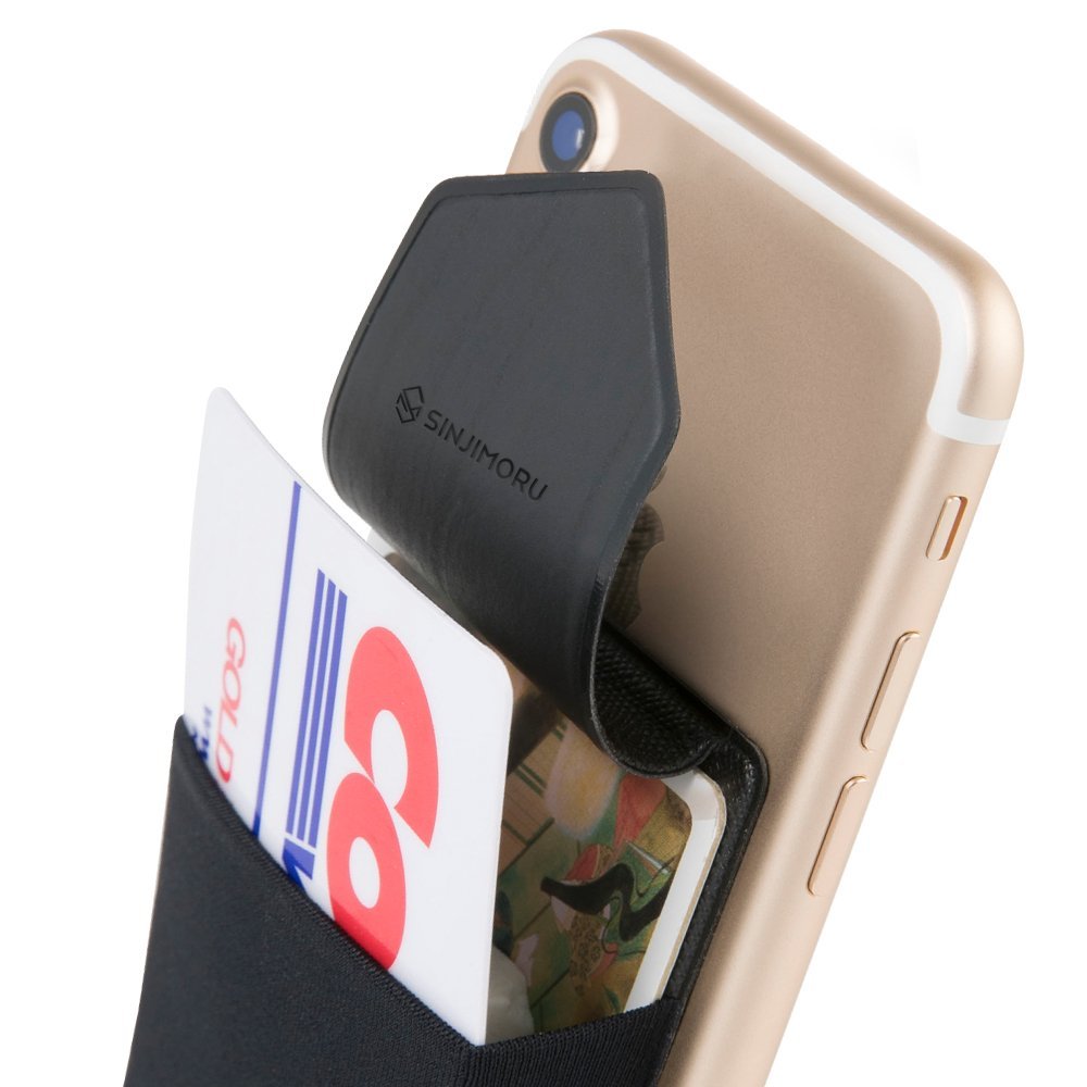 Sinjimoru Card Holder for Back of Phone, Stick on Phone Wallet, Black
