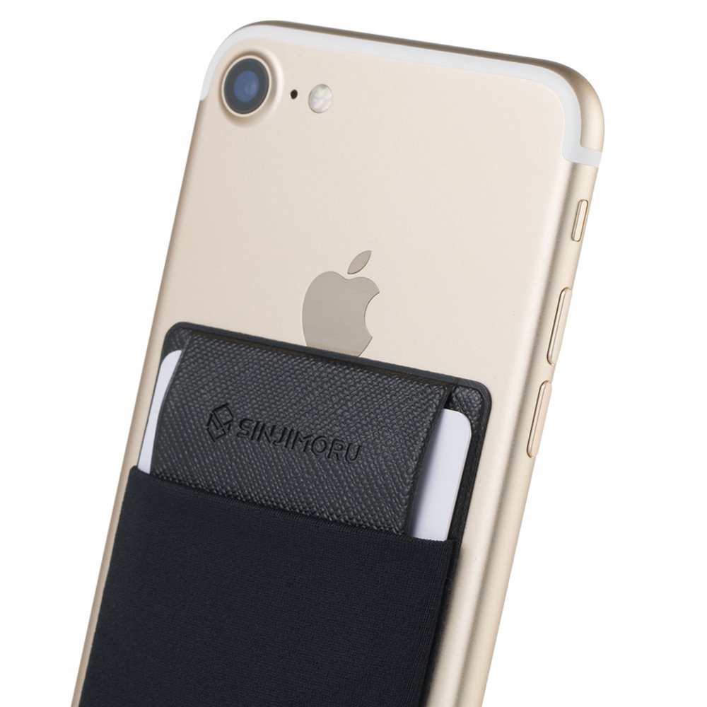Sinjimoru Card Holder for Back of Phone, Stick on Phone Wallet, Grey