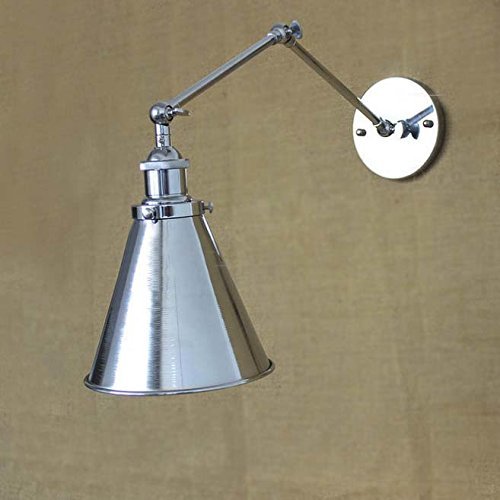 Industrial Adjustable Chrome Wall Sconce - LITFAD 7.28" Wide Edison Vintage Metal Wall Light Wall Lamp Mounted Lighting Fixture