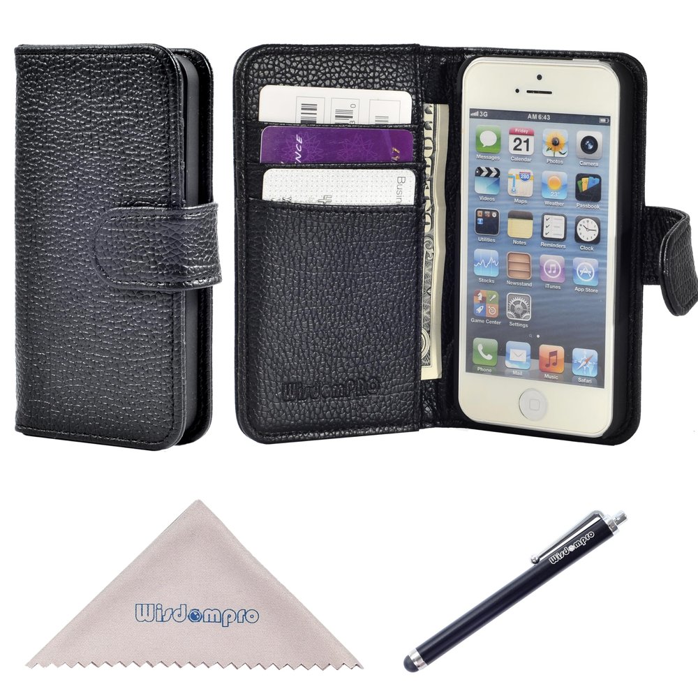 Wisdompro Wallet Case for iPhone 5, iPhone 5s, iPhone SE 1st Gen - Black