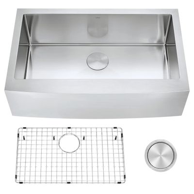 Zuhn Prato 36-Inch Farmhouse Kitchen Sink, Single Bowl 16 Gauge T304 Stainless Steel, Satin Finish, DualPro Sound Guard, 36 x 20.8 x 10 in
