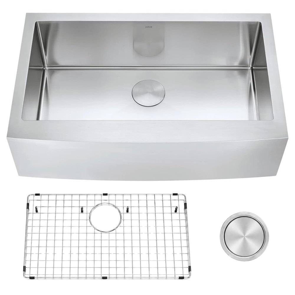 Zuhn Prato 36-Inch Farmhouse Kitchen Sink, Single Bowl 16 Gauge T304 Stainless Steel, Satin Finish, DualPro Sound Guard, 36 x 20.8 x 10 in